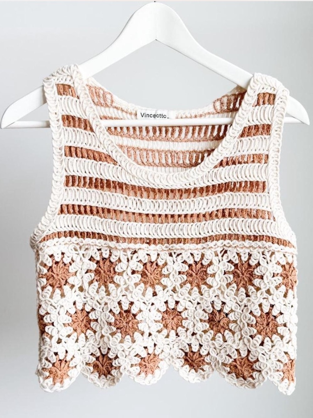Boho Floral Crochet Crop Top Festival Knit Tank Sleeveless Vinceotto 17x16.5